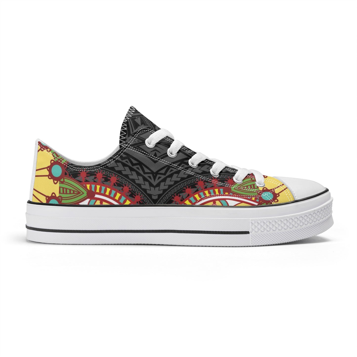 Black Abstract Design Pattern - Mens Classic Low Top Canvas Shoes for Footwear Lovers